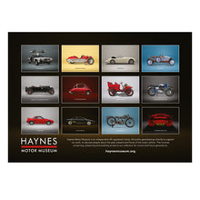 Load image into Gallery viewer, Grid of vintage cars with Haynes Motor Museum branding