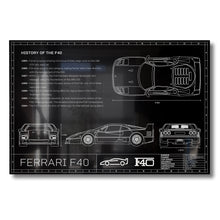 Load image into Gallery viewer, Ferrari F40 Aluminium Blueprint Wall Art