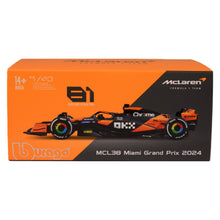 Load image into Gallery viewer, F1 McLaren MCL38 #81 Piastri Miami Grand Prix 2024 - 1:43 Scale Model with Helmet
