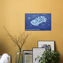 Load image into Gallery viewer, Volkswagen Golf Mark 2 Aluminium Blueprint Wall Art
