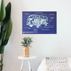Volkswagen Type 2 Aluminium Blueprint Wall Art