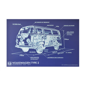 Volkswagen Type 2 Aluminium Blueprint Wall Art