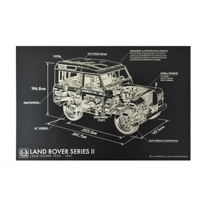 Land Rover Series 2 Aluminium Blueprint Wall Art