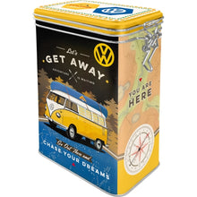 Load image into Gallery viewer, Clip Top Tin box - VW Let&#39;s Get Away!
