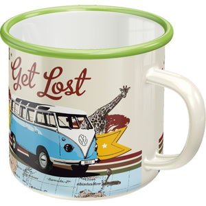 VW Bulli Van 'Let's Get Lost' Enamel Mug