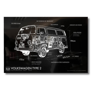 Volkswagen Type 2 Aluminium Blueprint Wall Art