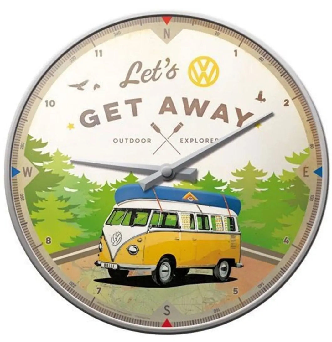 VW Bulli 'Let's Get Away' Wall Clock